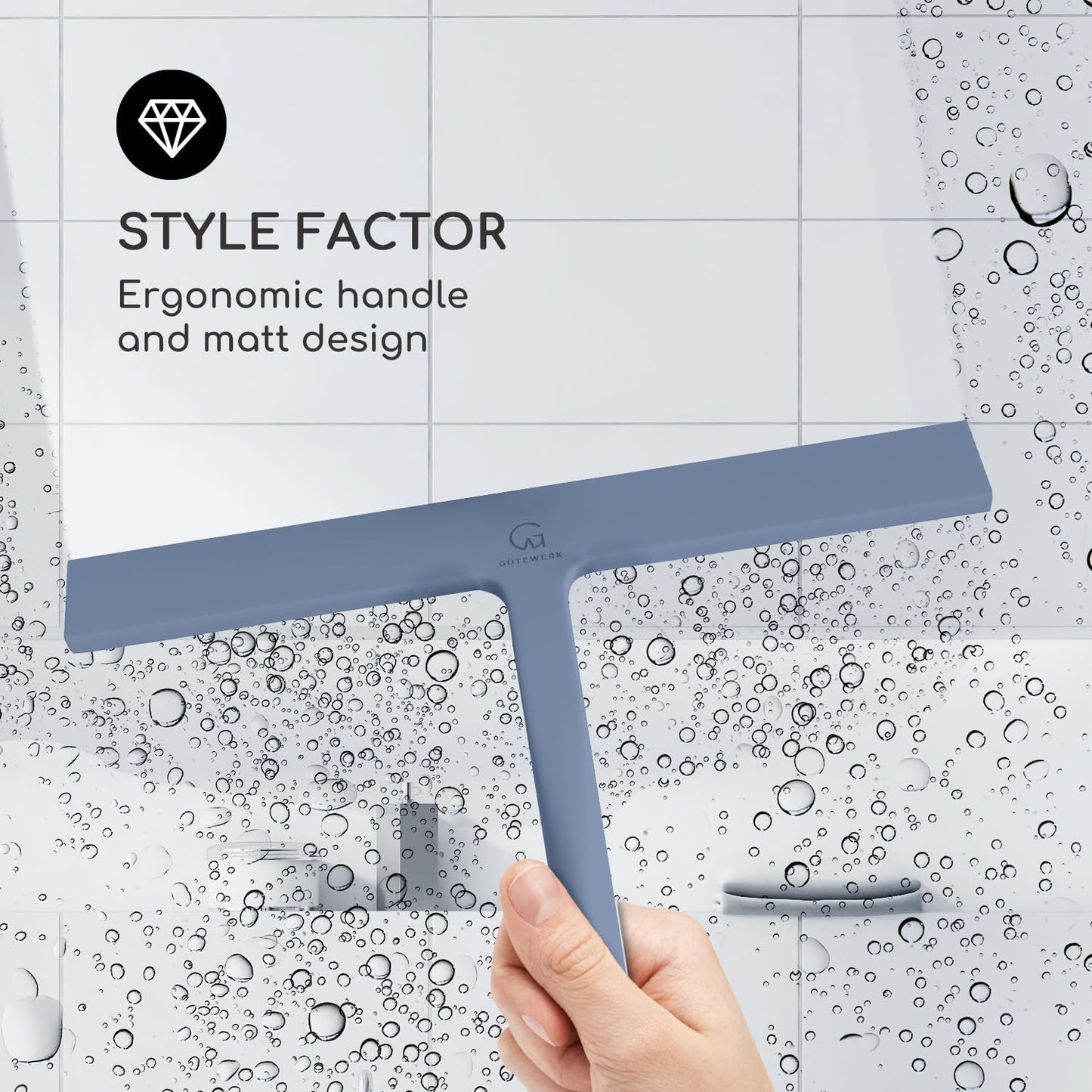 GÜTEWERK Shower Squeegee for Glass Doors, Silicone Window Squeegee, Bathroom and Glass Cleaning - Blue - 11 Inch