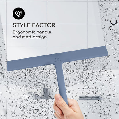 GÜTEWERK Shower Squeegee for Glass Doors, Silicone Window Squeegee, Bathroom and Glass Cleaning - Blue - 11 Inch