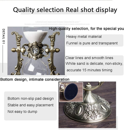 Hourglass Timer, 15 Minutes Embossed Golden Hourglass Timer,Used for Vintage Home Decoration, Office/Desk Decoration, Kitchen Wedding Gifts (P1-G42U-8VJR)