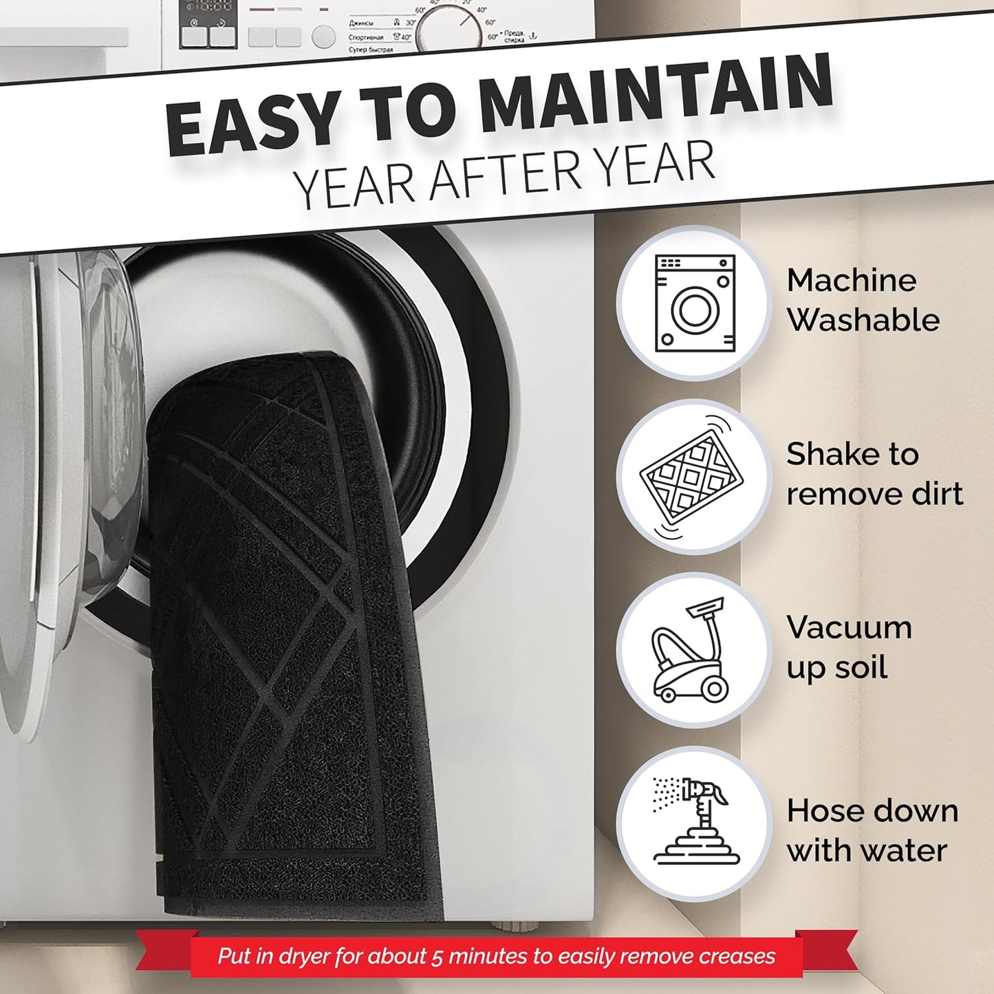 SlipToGrip Door Mat - Durable Door Outdoor Mats for High Traffic - Large 59x35 Inch Black Mat with Water-Resistant Surface - No-Slip and Easy-to-Clean for Indoor and Outdoor Entryways