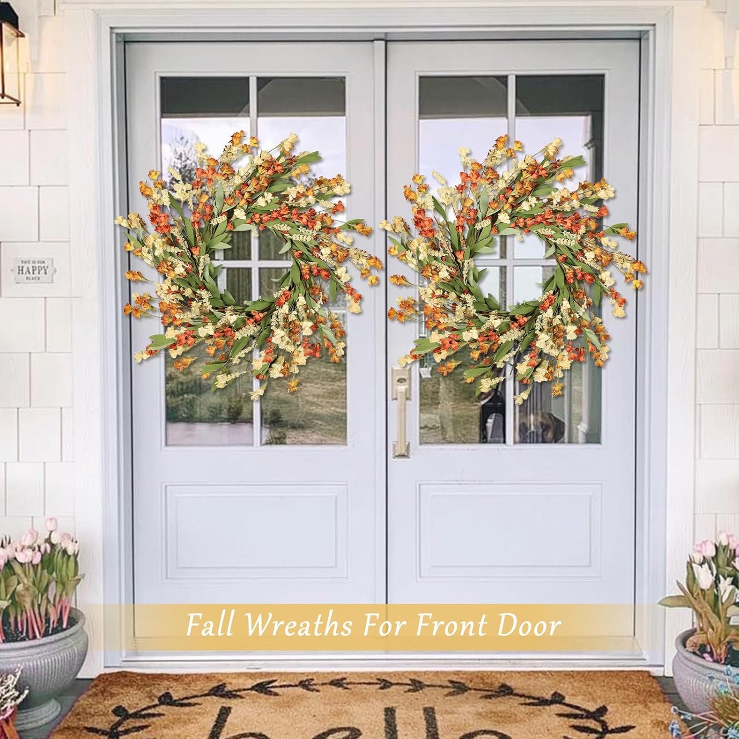 Artgar Fall Wreath, Fall Wreaths for Front Door, 24 in Fall Decor Floral Wreath, Door Wreaths for Front Door Outside All Season for Thanksgiving Home Indoor Outdoor Wall Decor (White Orange Yellow)