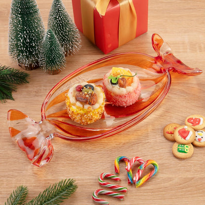 Christmas Platter Dish, Glass Candy Platter Serving Dessert Plates Christmas Dinnerware Tray Decorative Plates for Xmas Holiday Party Favor, Orange, Small