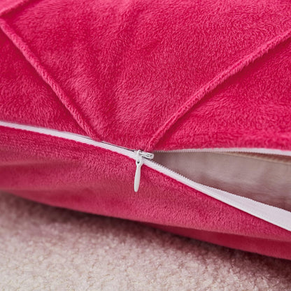 JAUXIO Diamond Pinch Pleated Crystal Velvet Pillowcases 2 Pack Solid Pintuck Throw Cushion Cover for Home Decor Hidden Zipper Closure (Hot Pink, King)