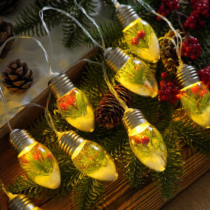 Christmas Lights Indoor, 10 LED Clear Bulbs Christmas Tree Snow Globe String Lights with Berry & Pine Needles for Bedroom, Wedding, Table Decoration, Outdoor Garden Party, Home Party Decorate(6.6FT )