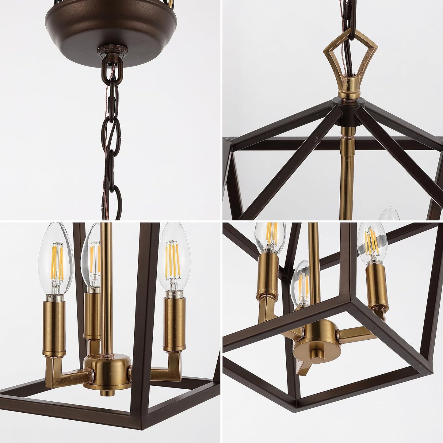JONATHAN Y JYL7601D Pagoda 10" 3-Light Iron Classic Modern Lantern Bohemian, Cottage, Farmhouse, Rustic, Transitional LED Pendant, Oil Rubbed Bronze/Brass Gold