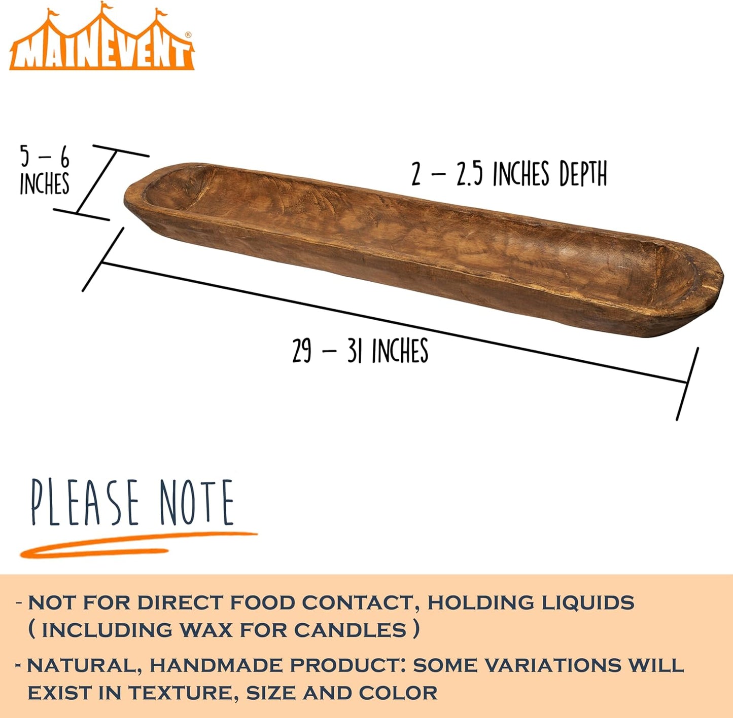 Decorative Wooden Dough Bowl Decor Approx 30 Inch, Hand Carved Rustic Wood Long Dough Bowl, Large Carved Dough Bowl, Long Wooden Bowl, Bread Shaped Bowl Wooden Large Dough Bowl Centerpiece Made in USA