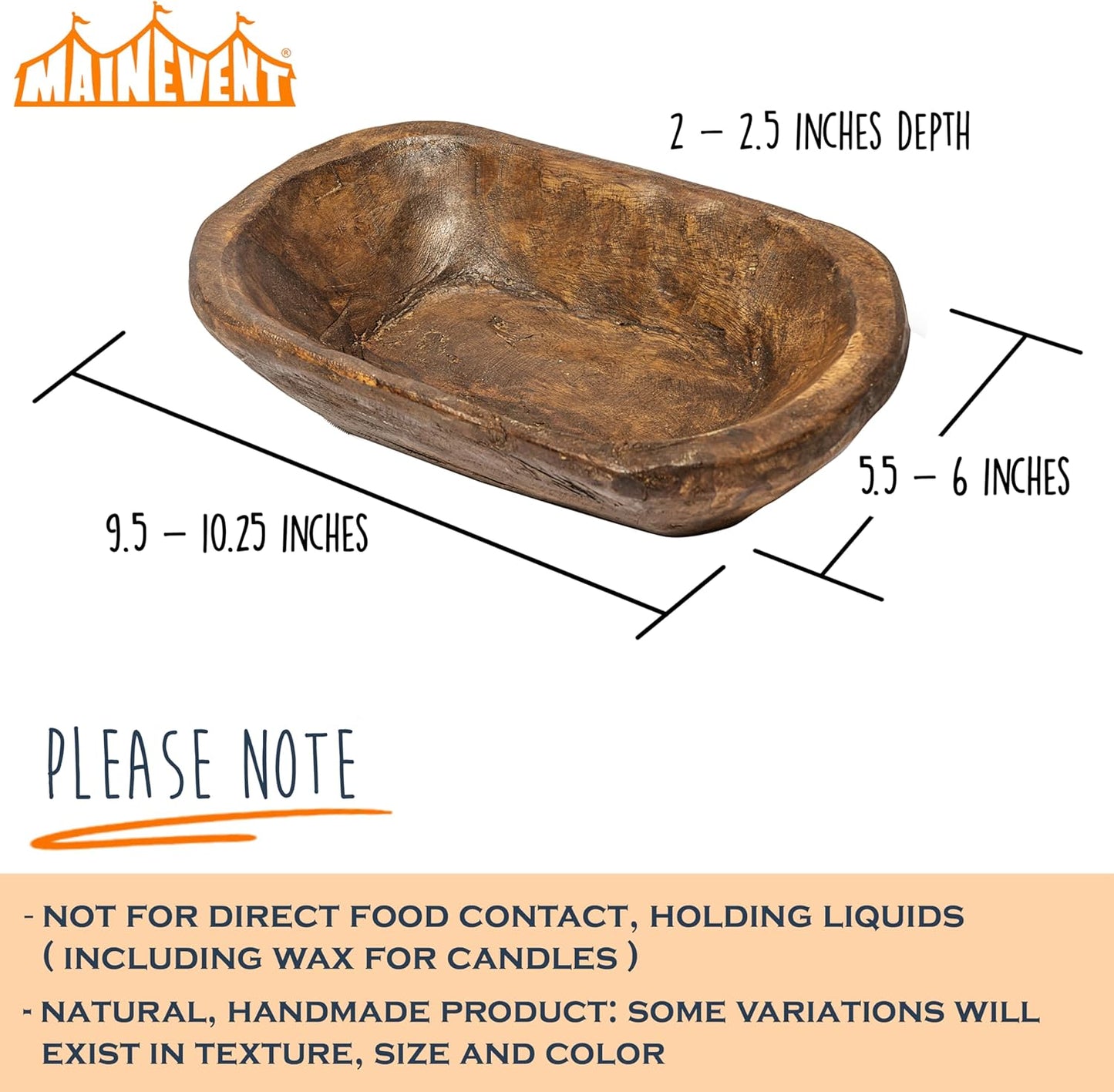 MAINEVENT Decorative Bowl Home Decor Approx 10 Inch, Hand Crafted Wooden Dough Bowl Decor, Wooden, Table Centerpiece Decor Bowl, Wood Decorative Wood Dough Centerpiece, Made in USA