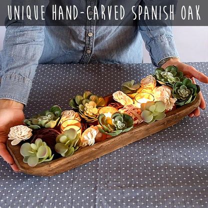 MAINEVENT Decorative Wooden Dough Bowl Decor Approx 20 Inch, Centerpiece Long Wood Dough Bowl, Made in USA