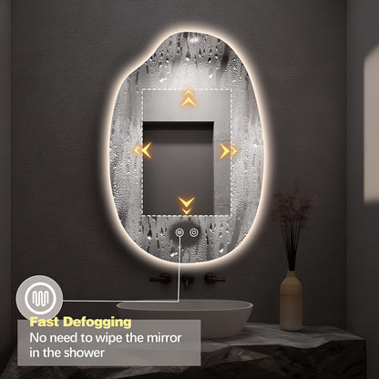 32"x22" Asymmetrical Led Mirror for Bathroom, Irregular Backlit Vanity Mirror with Lights, Frameless Smart Mirror, 3 Colors Stepless Dimmable, Anti-Fog, Memory, CRI95+, Horizontal/Vertical