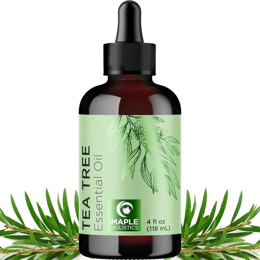 Pure Tea Tree Oil for Hair Skin and Nails - 100% Pure Undiluted Tea Tree Essential Oil with Dropper for Topical Uses Aromatherapy Diffusing and Home and Beauty DIYs - Vegan and Cruelty Free (4 Fl Oz)