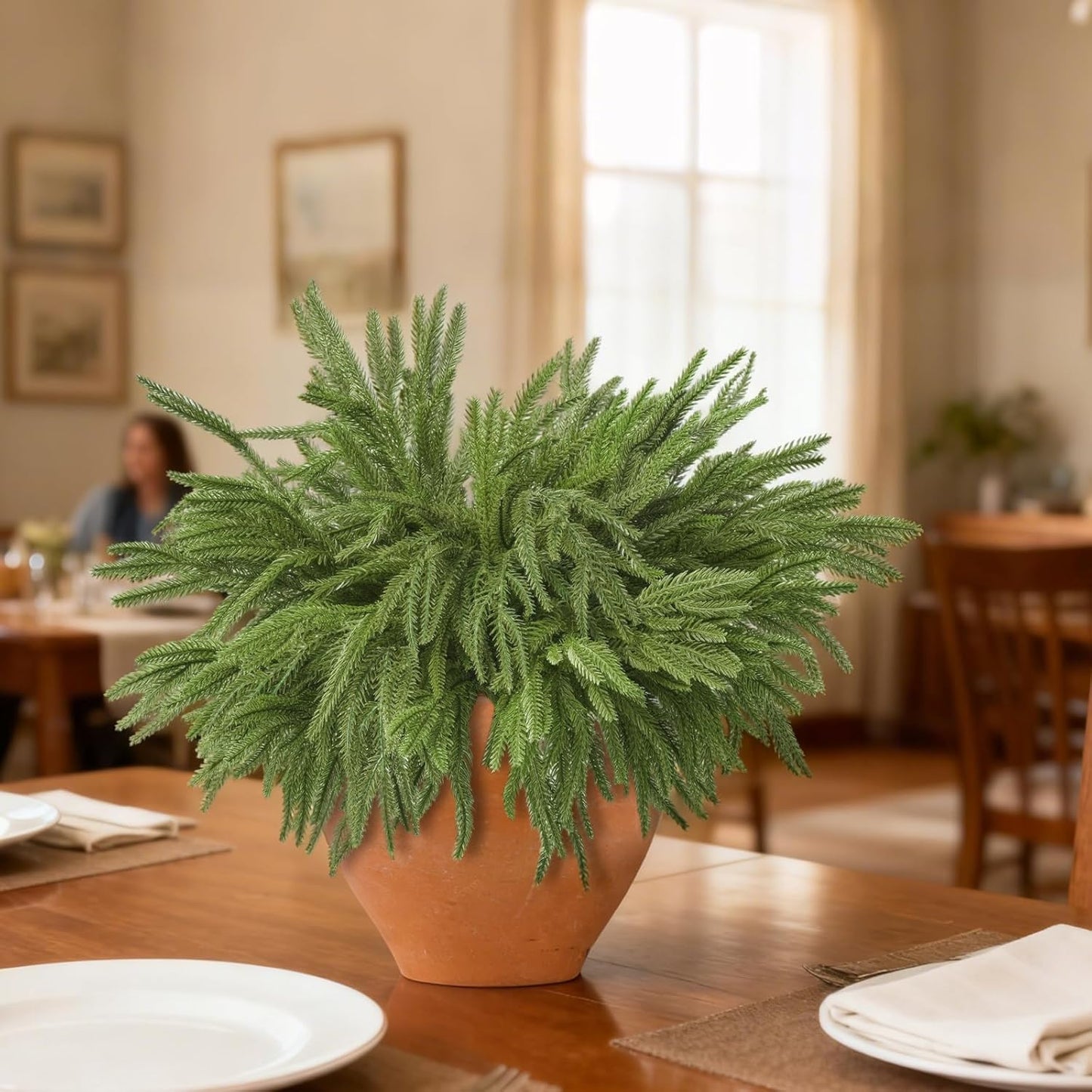 18 Pcs Real Touch Norfolk Pine Branches,Artificial Christmas Green Faux Cedar Norfolk Pine Stems Fake Greenery Pine Picks for Vase DIY Garland Wreath Xmas Indoor Outdoor Home Decoration (18 Inches)