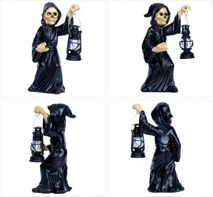 Halloween Indoor Decorations Witch Figurine with Glowing Lantern Resin Skeleton Witch Statue Spooky Gothic for Home Decor Shelves Entryways Desks Table Shelf Office Display