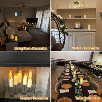 Flickering Flameless Candles with Remote Timer, 6pcs LED Battery Operated Candles with Embedded String Lights White, D3 H6