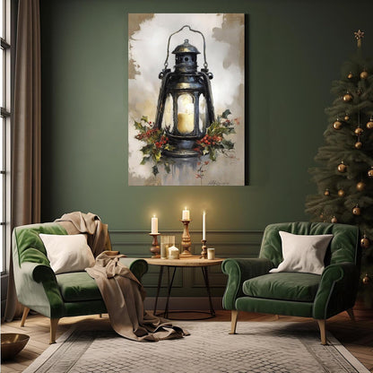 MVJGCM Vintage style Christmas art poster canvas print Christmas old fashioned lanterns country wall decoration poster suitable for farmhouse living room