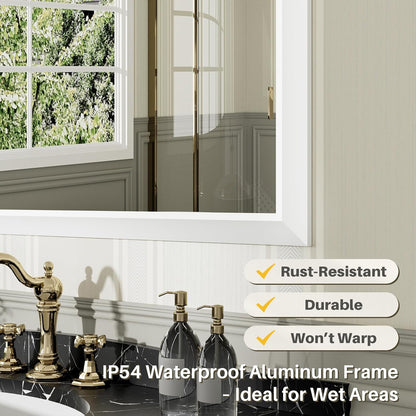 48x36 Inch White Bathroom Mirror for Wall, Thick Metal Framed Rectangle Mirrors for Over Sink, Bedroom, Living Room, Entryway, Anti-Rust, HD Tempered Glass