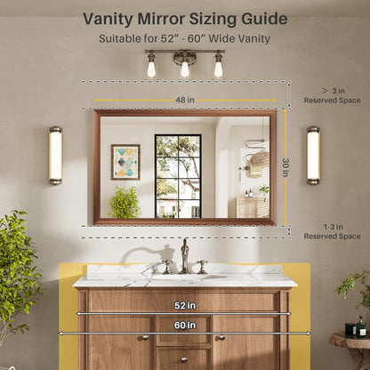 48x30 Inch Bathroom Mirror for Wall, Anti-Rust Walnut Wood Grain Metal Framed Bathroom Mirrors for Over Sink,Rectangler Mirrors for Bathroom Vanity, Farmhouse, Bedroom, Living Room, Entryway Decor
