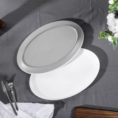 Webbylee ‌16" Melamine Oval Platter Set of 2 - Lightweight Durable Serving Tray for Party, Catering & Home | Dishwasher Safe, Fits Turkey/Charcuterie-White & Grey