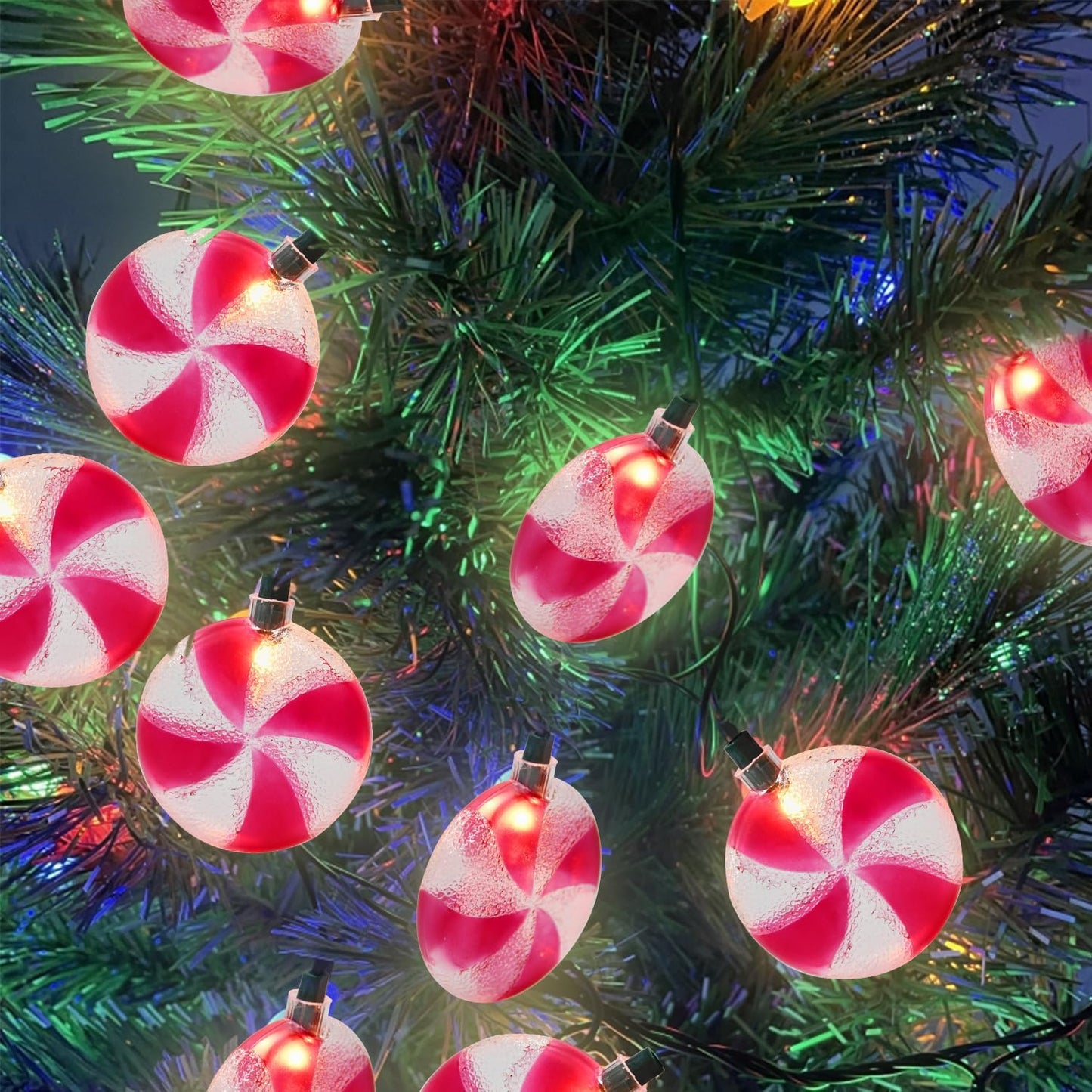 Christmas Tree Decorations Lights, 8.5Ft Candy String Lights with 10 Pack Candy LED Bulbs Christmas Ornaments for Indoor Home Outdoor Yard and Party Decorations