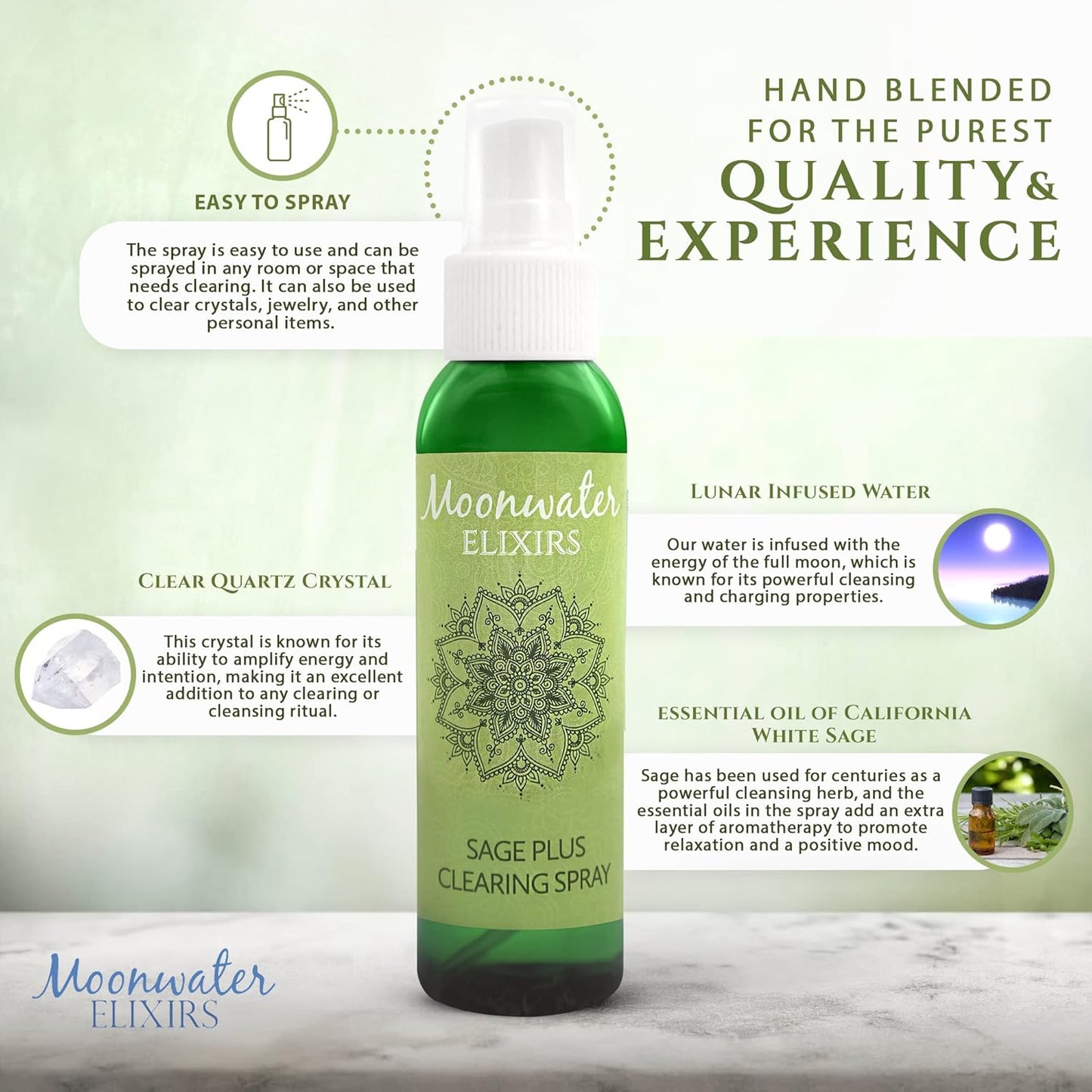 White Sage Smudge Spray for Spiritual Cleansing & Aura Protection, Sage Spray for Cleansing Negative Energy & Protection, Home & Meditation, Clear Quartz Reiki Energized Aromatherapy Room Mist 2X 4oz