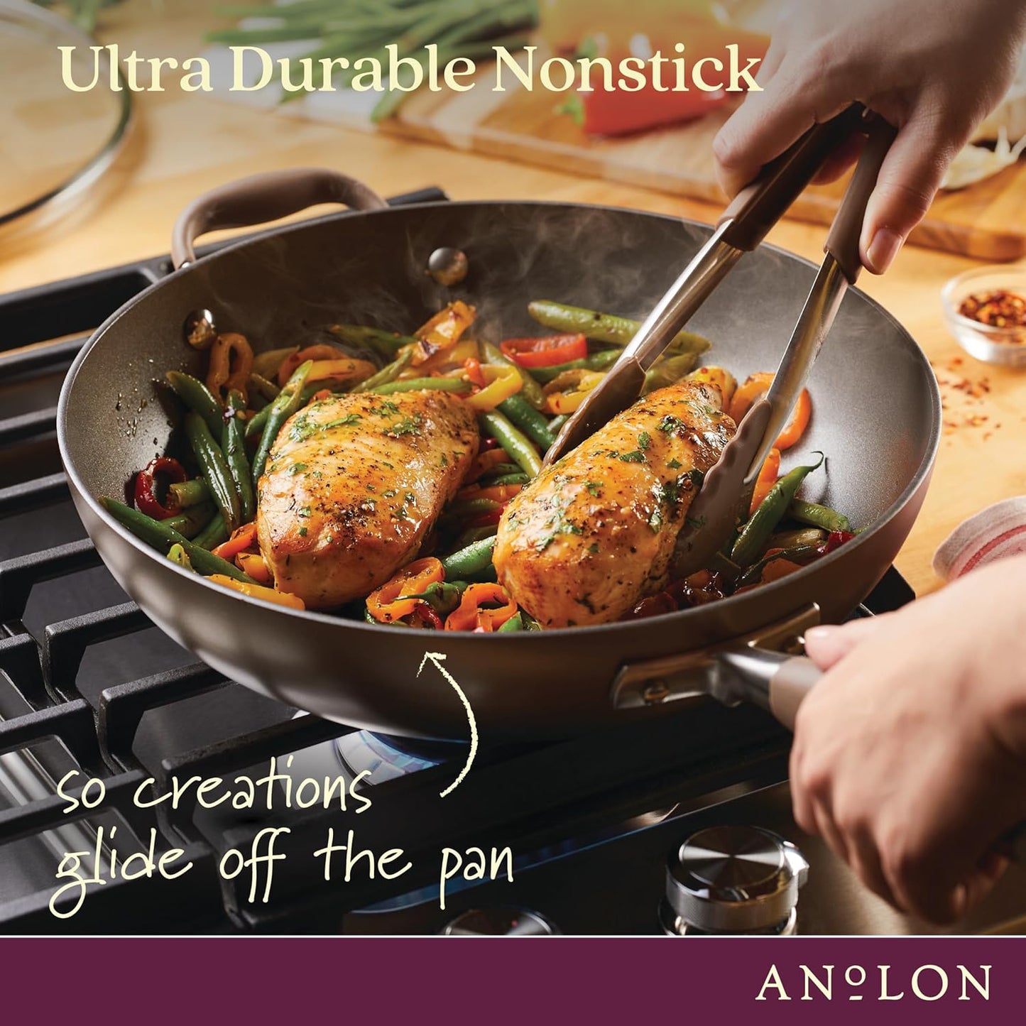 Anolon Advanced Home Hard Anodized Nonstick Deep Frying Skillet with Lid, 12-Inch Ultimate Pan, Bronze
