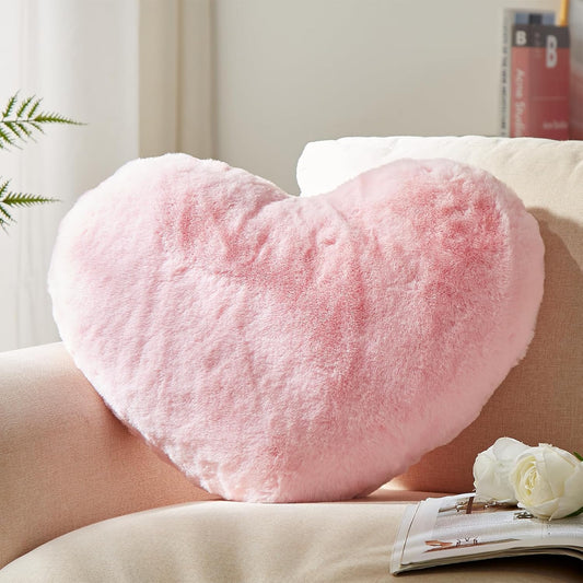 YRXRUS Heart Pillow, Pink Heart Pillows for Mother's Day, Love Pillow Gifts, 14X17 Inch Large Heart Shaped Pillows, Faux Rabbit Fur Coquette Room Decor Throw Pillows, Living, Bedroom