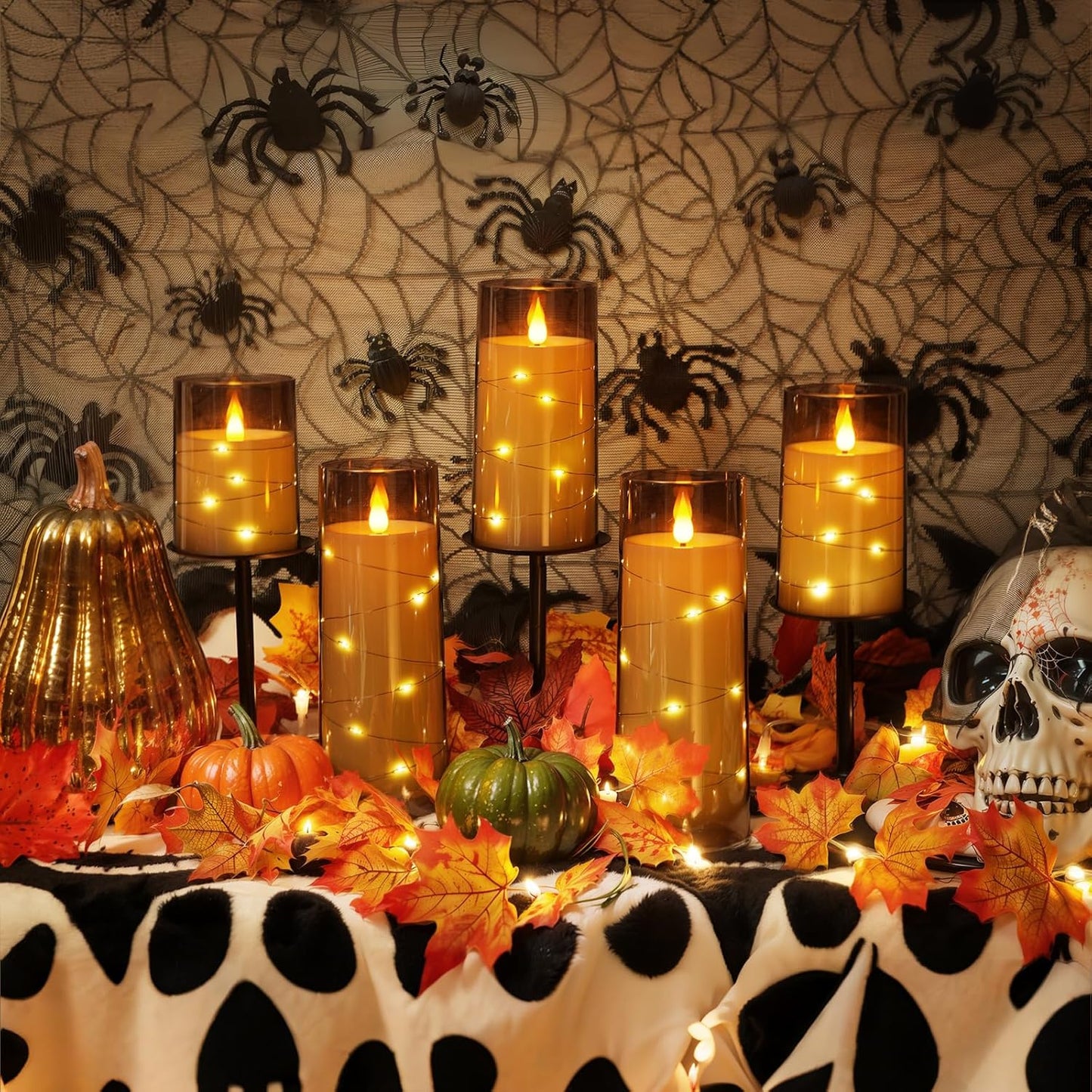 Homemory Flameless Candles with Embedded Star String Fairy Lights, Battery Operated Candles, LED Candle, Fake Candles with Remote Control and Timer, Grey, Set of 2(H 6" 6")