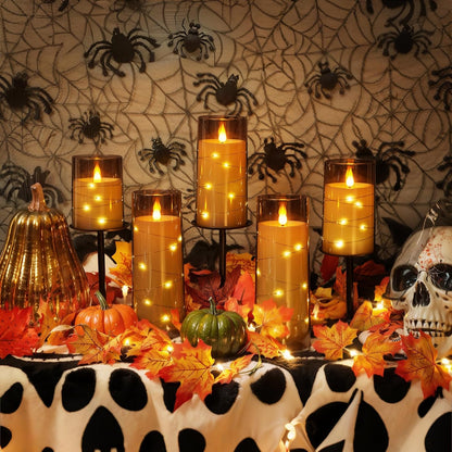 Homemory Flameless Candles with Embedded Star String Fairy Lights, Battery Operated Candles, LED Candle, Fake Candles with Remote Control and Timer, Grey, Set of 2(H 6" 6")