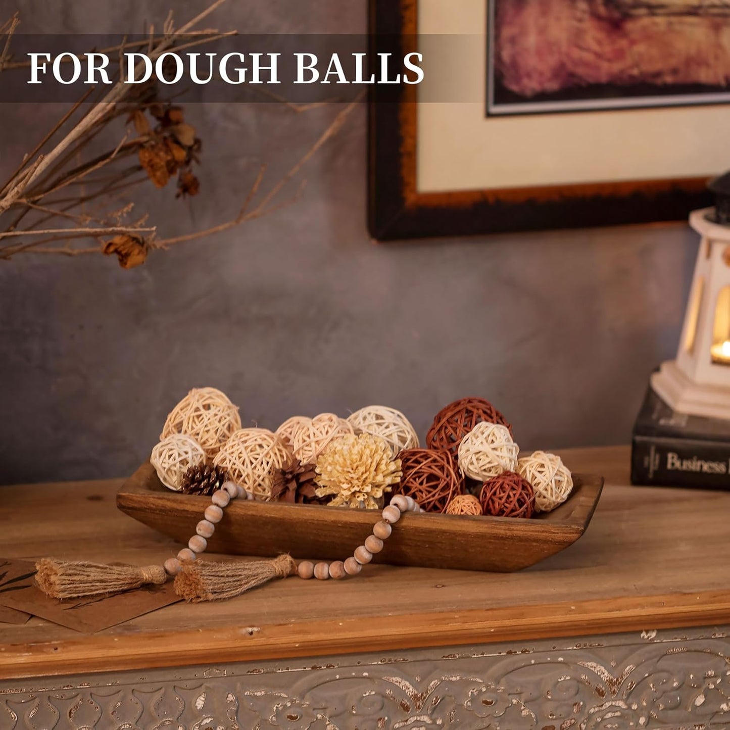 Hanobe Decorative Wooden Dough Bowl: Wood Bowl Decor for Entry Table Decor Coffee Table DecorDining Room Kitchen Decor, Brown