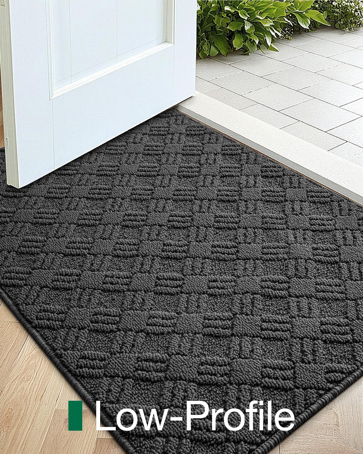 LUMI Indoor Door Mat, Absorbent Non-Slip Thin Doormat, Washable Door Mats, Woven Pattern Inside Floor Mat, Ideal for Entryway, Front Door, Home Decor, 32"x48", Woven Grey