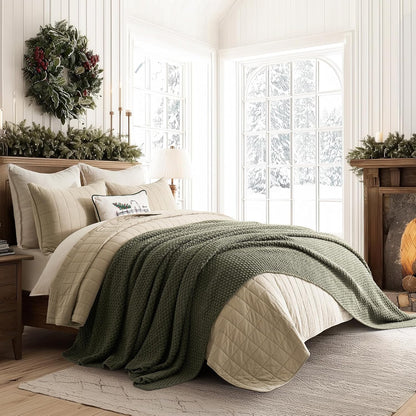 EVERGRACEHOME Chunky Chenille Knit Throw Blanket for Couch, Soft Luxurious Oversized Queen Moss Stitch Blanket for Bed, Large Cozy Farmhouse Knitted Throw for Sofa, Olive Green, 90" x 90"