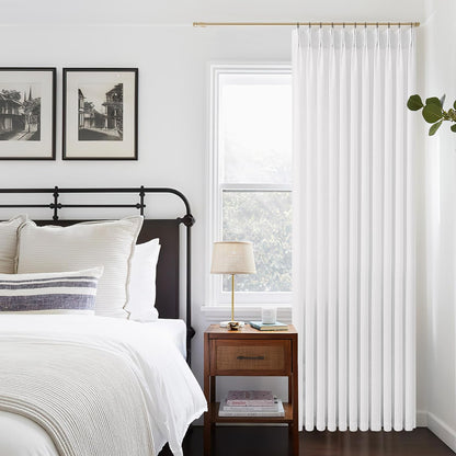 Snow White Linen Curtains Pinch Pleated 84 Inches Long for Living Room Bedroom Pleat with Hooks Rings Back Tab Semi Sheer Curtains 84 Inch Length Light Filtering Luxury Farmhouse Drape 1 Panel