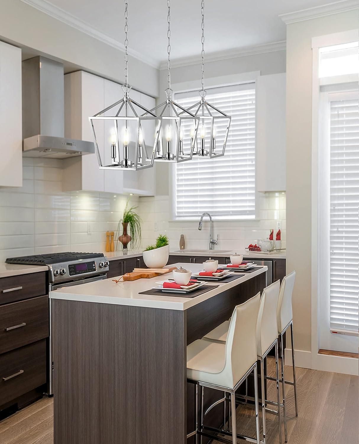 JONATHAN Y JYL7601C Pagoda Lantern Dimmable Adjustable Metal LED Pendant Classic Traditional Farmhouse Dining Room Living Room Kitchen Foyer Bedroom Hallway, 10 in, Chrome