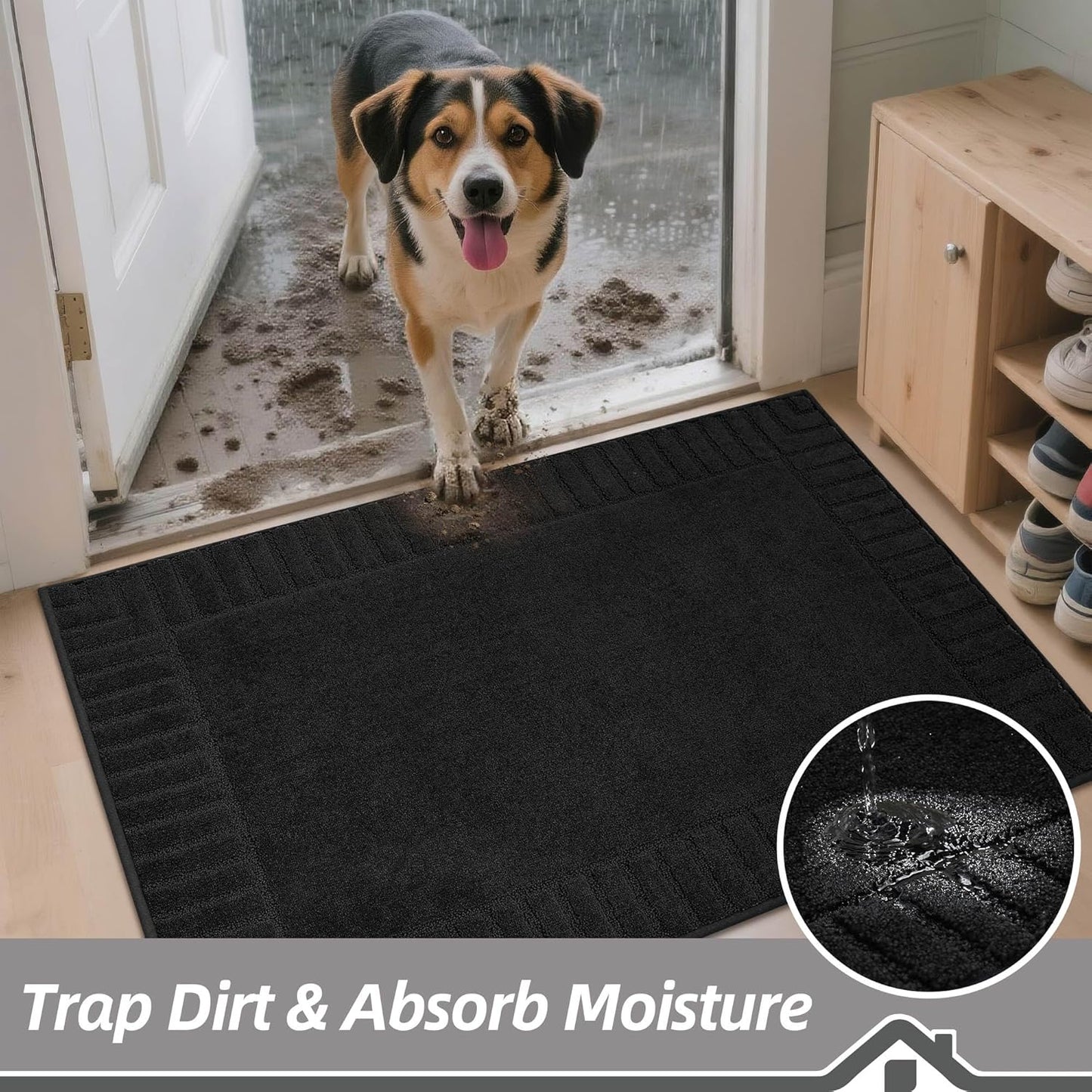 BEQHAUSE Door-Mat Non-Slip Front Doormat Low-Profile Entrance Mats for Front Door Entry Resist Dirt Washable Doormat Absorbent Entryway Door Mat,Black,36"x60"