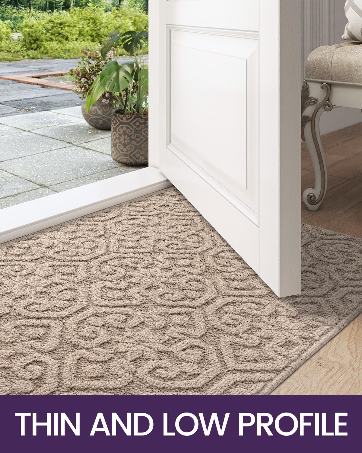 DEXI Front Door Entryway Mat Non Slip, 4x6 ft Large Washable Inside Entrance for House Floor Low Profile, Thin Entry Doormat Absorbent Dirt Trapper, Light Taupe