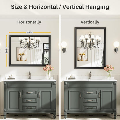 40x30 Inch Black Bathroom Mirror for Wall, Thick Metal Framed Rectangle Mirrors for Over Sink, Bedroom, Living Room, Entryway, Anti-Rust, HD Tempered Glass