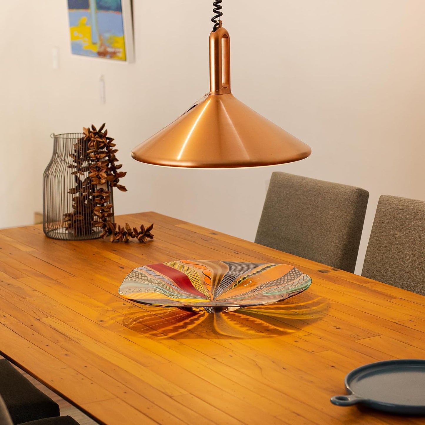 Ca D Oro Centerpiece Large Bowl Boho with Colored Canes Hand Blown Murano-Style Art Glass for Decor and Centerpieces - Center G