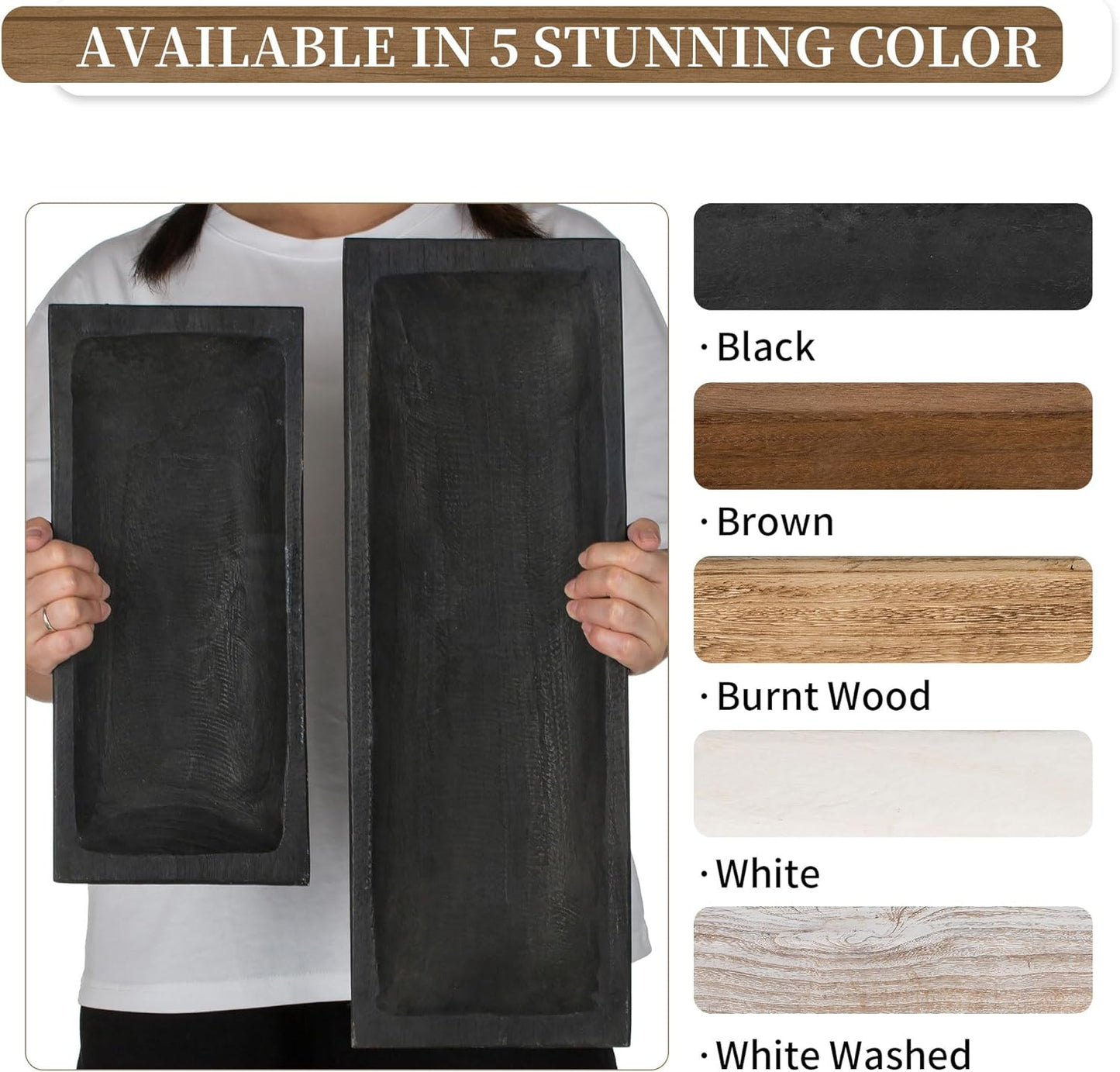 Hanobe Decorative Wood Dough Bowl: Long Wooden Bowl for Entry Way Table Home Decor - Coffee Table Decor for Living Room - Dining Table Centerpiece Decor, Black