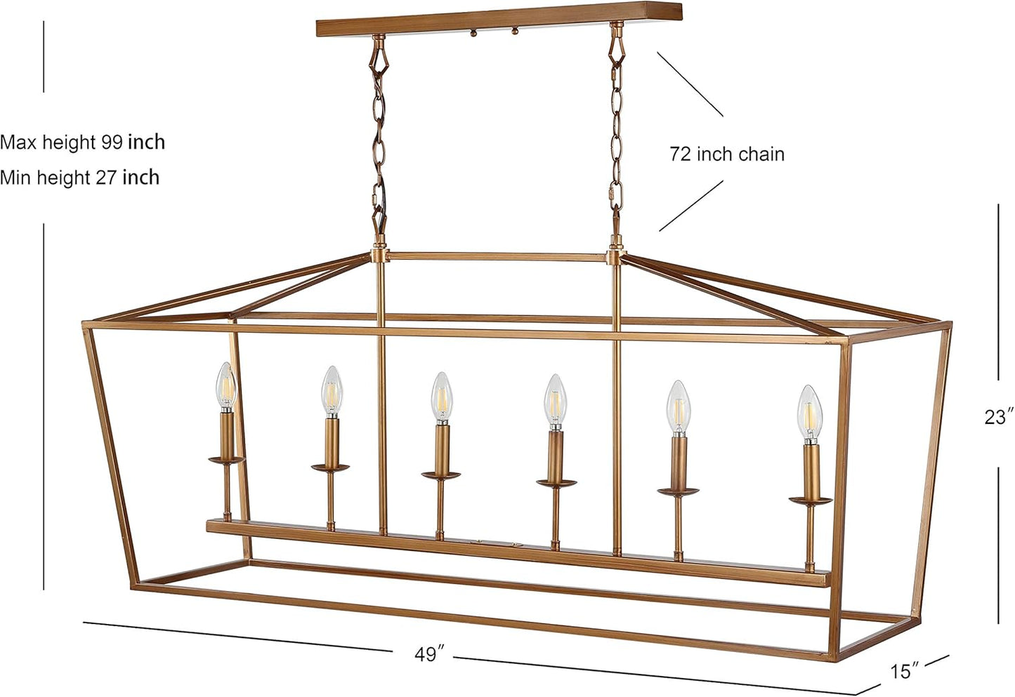 JONATHAN Y JYL7439B Pagoda Lantern Dimmable Adjustable Metal LED Pendant Classic Traditional Farmhouse Dining Room Living Room Kitchen Foyer Bedroom Hallway, 49 in, Antique Gold