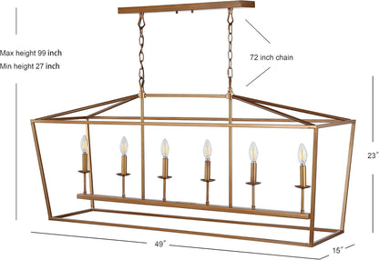 JONATHAN Y JYL7439B Pagoda Lantern Dimmable Adjustable Metal LED Pendant Classic Traditional Farmhouse Dining Room Living Room Kitchen Foyer Bedroom Hallway, 49 in, Antique Gold