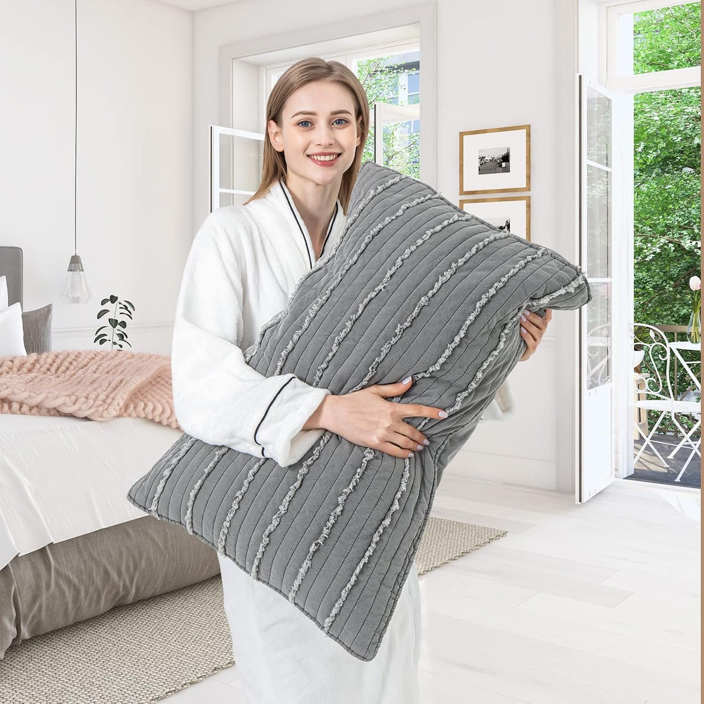 BOSOWOS Queen Size Pillow Shams Set of 2, Ultra Soft Breathable 20 x 30 Inches Pillow Case Envelope Closure, Microfiber Farmhouse Bed Pillowcases for Easy Care, Grey