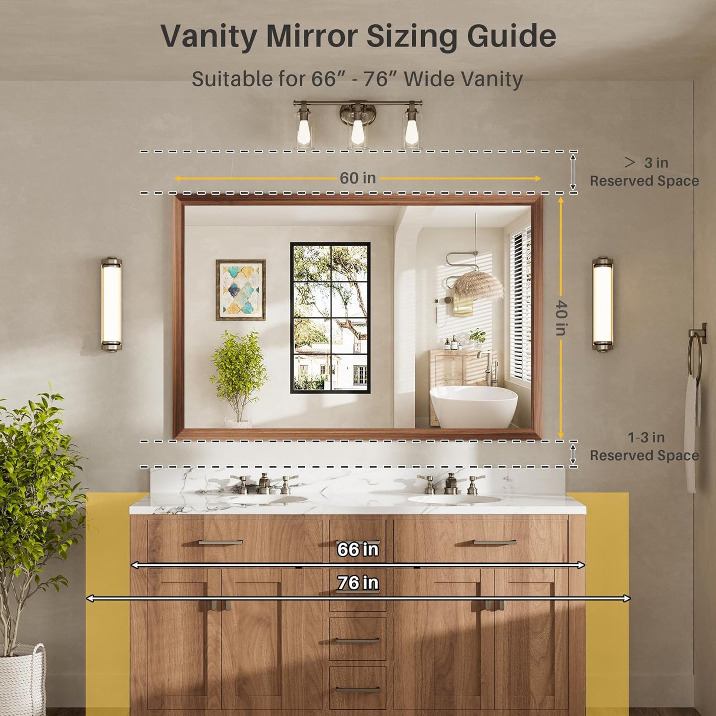 60x40 Inch Bathroom Mirror for Wall, Anti-Rust Walnut Wood Grain Metal Framed Bathroom Mirrors for Over Sink,Rectangler Mirrors for Bathroom Vanity, Farmhouse, Bedroom, Living Room, Entryway Decor