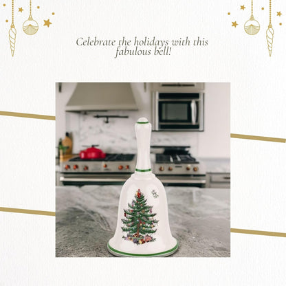 Spode Christmas Tree 6" Handled Bell - Elegant Holiday Bell Decoration for Décor, Decorative Christmas Tree Motif - Fine Earthenware, Ideal for Holiday Table Decor & Festive Home Accents