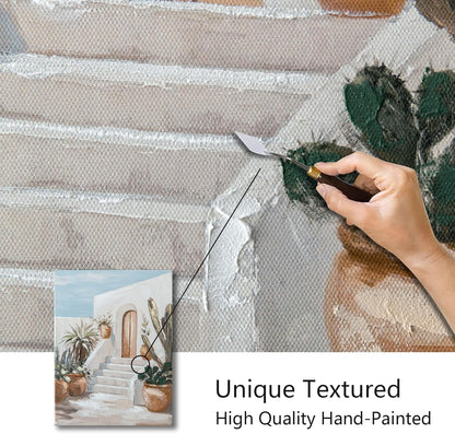 Hand-Painted Trendy blue Canvas Wall Art Pastel Preppy mediterranean Painting Picture Retro Posters Print Artwork Amalfi Coast Wall Decor for Girls Room Aesthetic bedroom bathroom Decor 12x16in