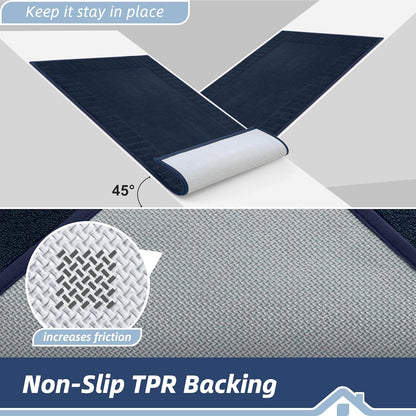 BEQHAUSE Door-Mat-Non-Slip Front Door Mat Washable Low-Profile Entrance Rugs for Front Door Entry Dirt Trapper Door Mats Absorbent Welcome Mats,20"x32", Navy Blue