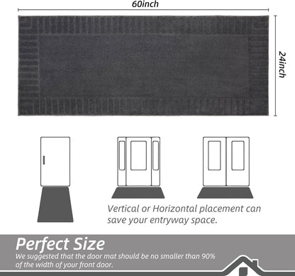 BEQHAUSE Door-Mat-Non-Slip Dirt Trapper Door Mats Low-Profile Front Door Mat Absorbent Floor Mats for Entryway Washable Mud Resistant Home Entrance Doormat, Dark Grey, 24"x60"