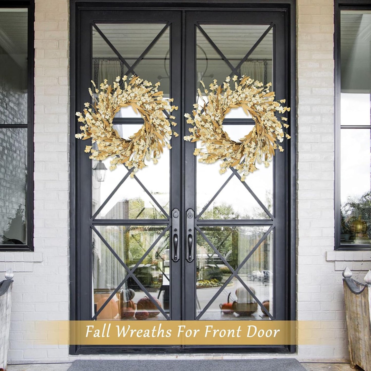 Artgar Fall Wreath, Fall Wreaths for Front Door, 24 in Fall Decor Floral Wreath, Door Wreaths for Front Door Outside All Season for Thanksgiving Home Indoor Outdoor Wall Decor (Wheat)