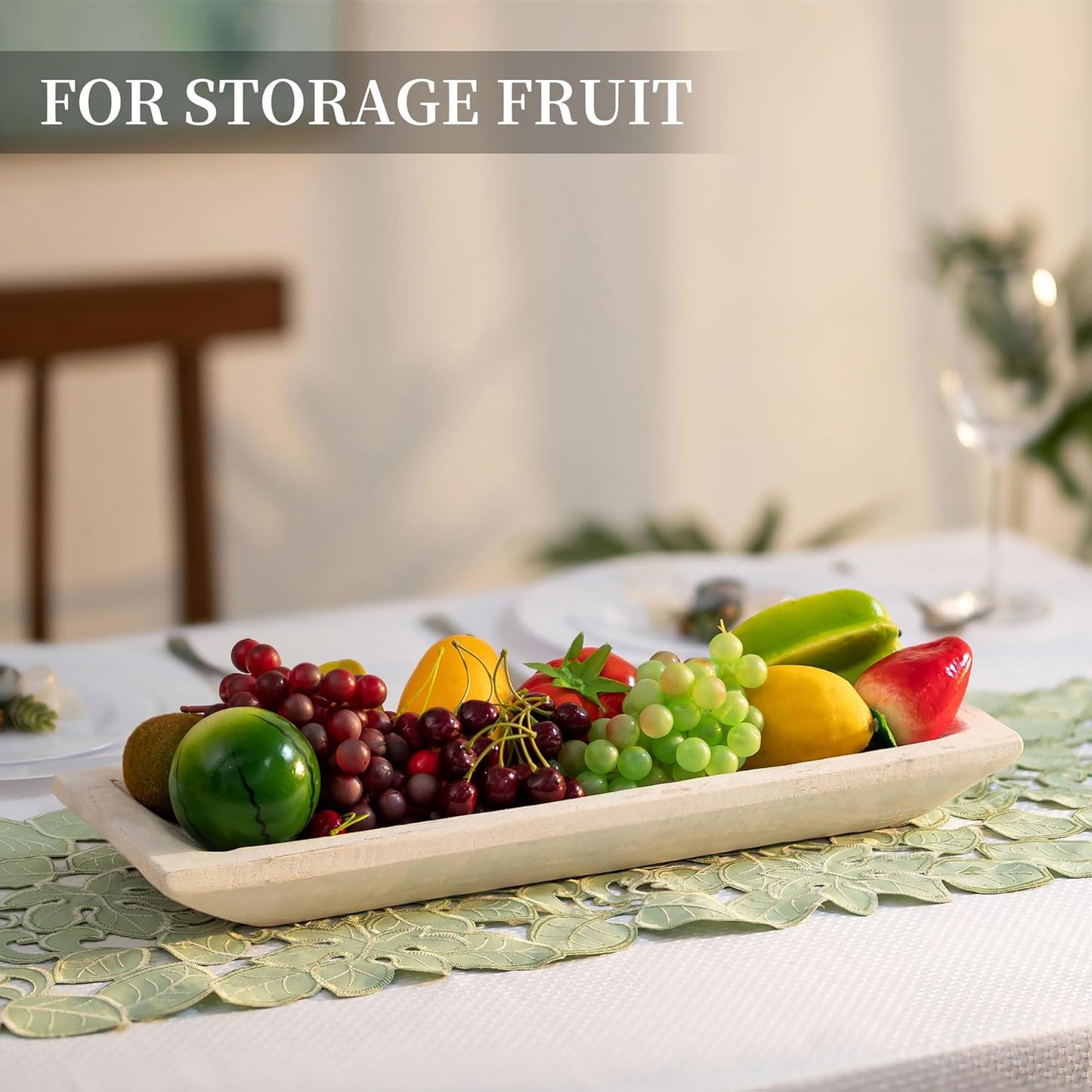 Hanobe Decorative Wood Dough Bowl: Large Long Wooden Bowl for Entry Way Table Home Decor - Coffee Table Decor for Living Room - Dining Table Centerpiece Decor