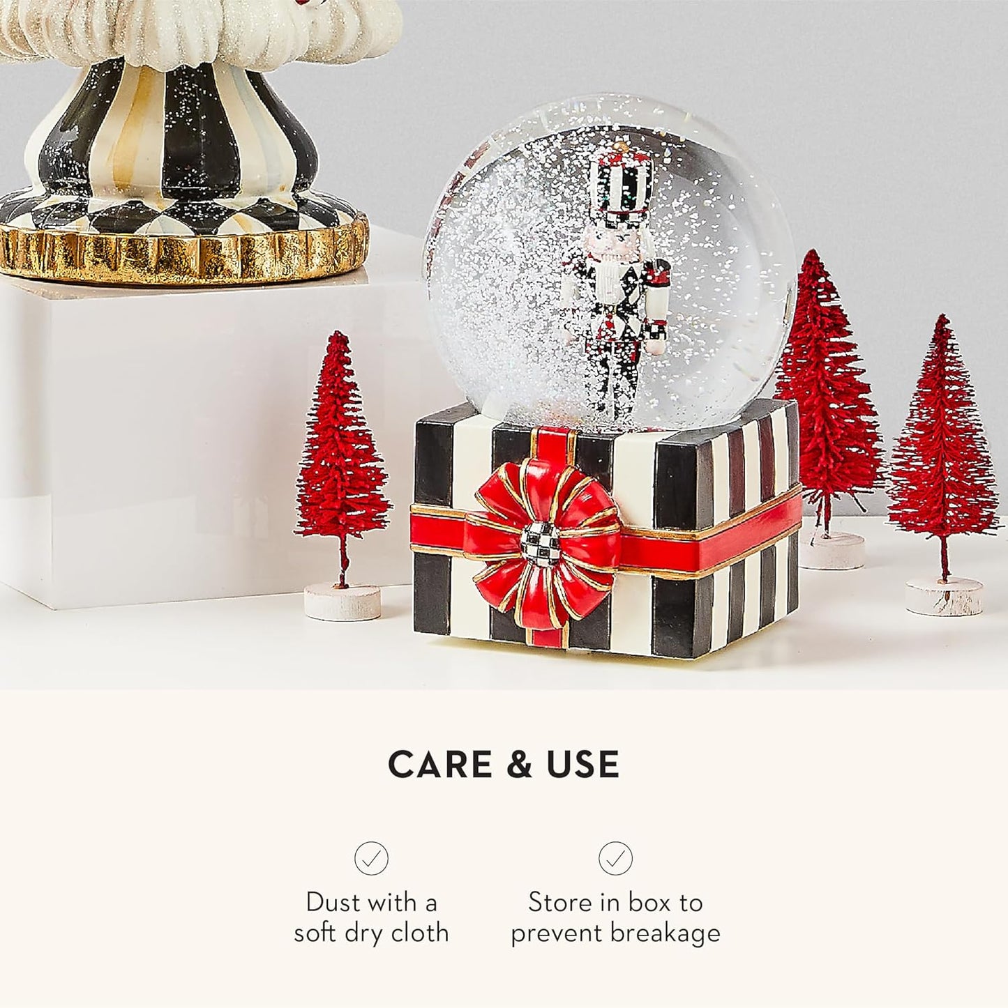 MACKENZIE-CHILDS Snow Globe, Christmas Decoration for Living Room, Holiday Decor, Nutcracker Gift Box