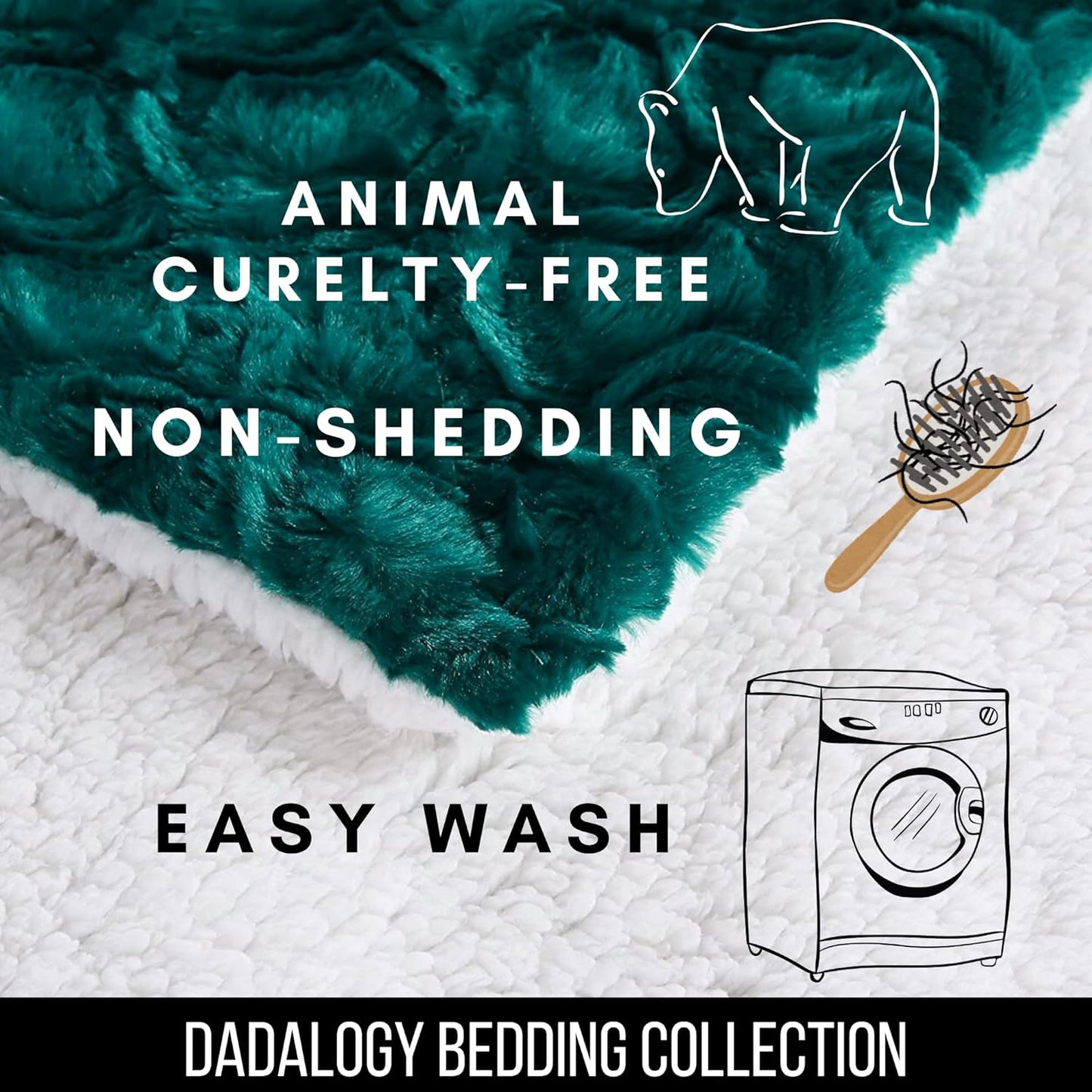 DaDa Bedding Lavish Emerald Teal Green Faux Fur Fuzzy Throw Blanket - Mermaid Scales Design White Sherpa Backside - Soft Warm Plush Bright Vibrant Jewel Tones Embossed for Bed/Couch - 50" x 60"