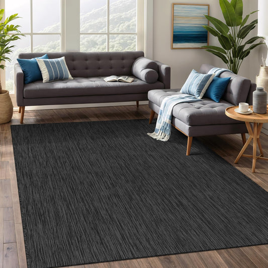 Beverly Rug Indoor Outdoor Rug 8x10, Washable Outside Carpet for Patio, Deck, Porch, Solid Modern Area Rug, Water Resistant, Dark Gray